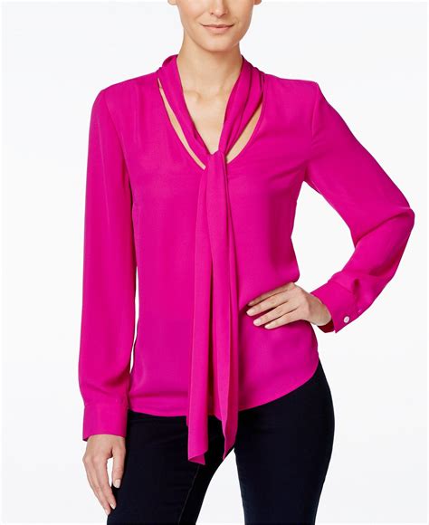 Inc International Concepts Long Sleeve Tie Neck Blouse Only At Macys