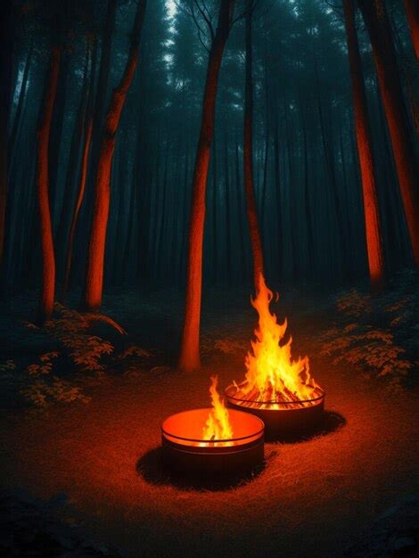 Premium Photo | Fire in Forest night camp