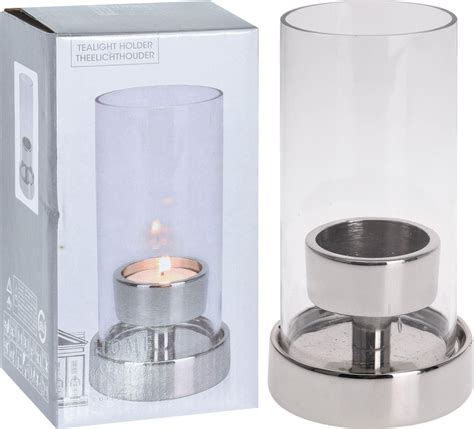 Aluminium Hurricane Glass Silver Tealight Candle Holder Decoration