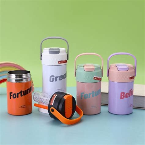 Tumbler Termos Infused Believe Fortune Great Dengan Sedotan Vacuum Cup Hot Cool Ml