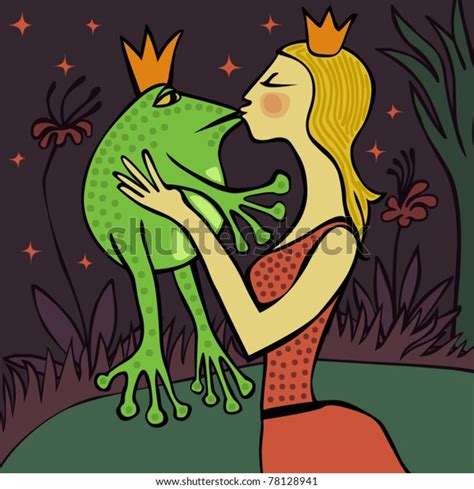 Blonde Princess Kissing Frog Night Stock Vector Royalty Free 78128941 Shutterstock
