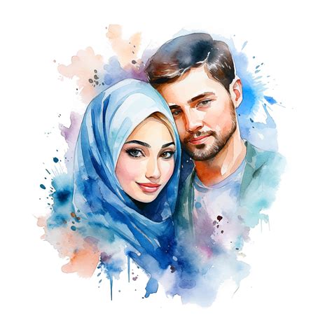 Premium Vector Beautiful Muslim Couple Watercolor Paint