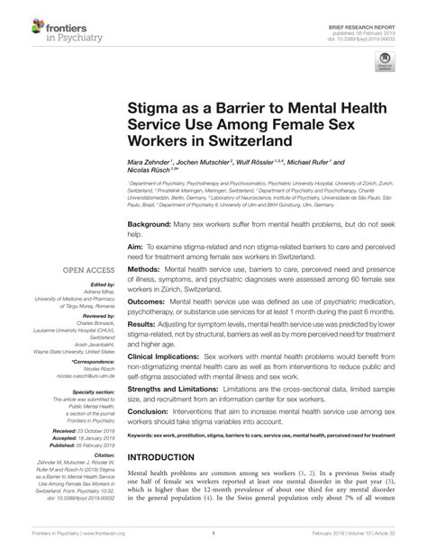 PDF Stigma As A Barrier To Mental Health Service Use Among Female Sex Workers In Switzerland