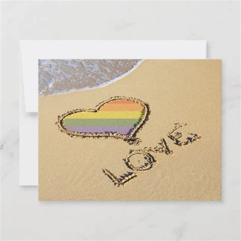 Gay Rainbow Love Heart In The Sand Invitation Zazzle