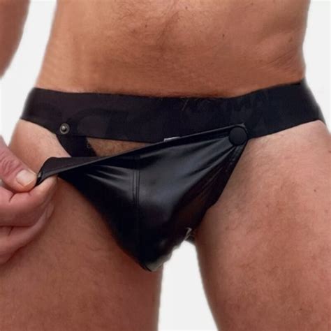 Men S PU Rubber Coated Snap Pouch Sexy Jockstrap Underwear Lingerie Jock Strap EBay