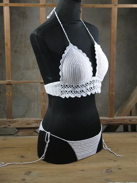Handmade Crochet Camisole Bikini Sustainable Cotton Adjustable Straps Beachwear From