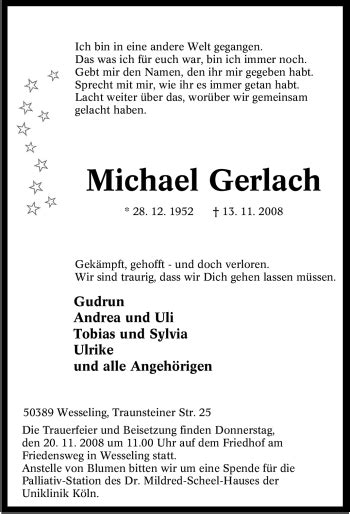 Traueranzeigen Von Michael Gerlach Trauer In Nrwde