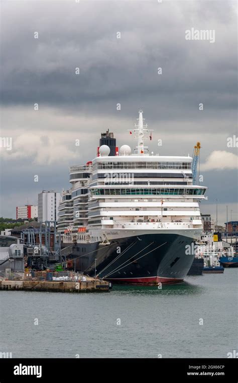 Large Ocean Liner Alongside In The Port Of Southampton Docks At The