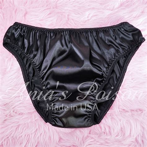 Anias Poison Full Bikini Cut BLACK Soft Satin Lined SISSY Panties For Men MANTIES Sz S XXL