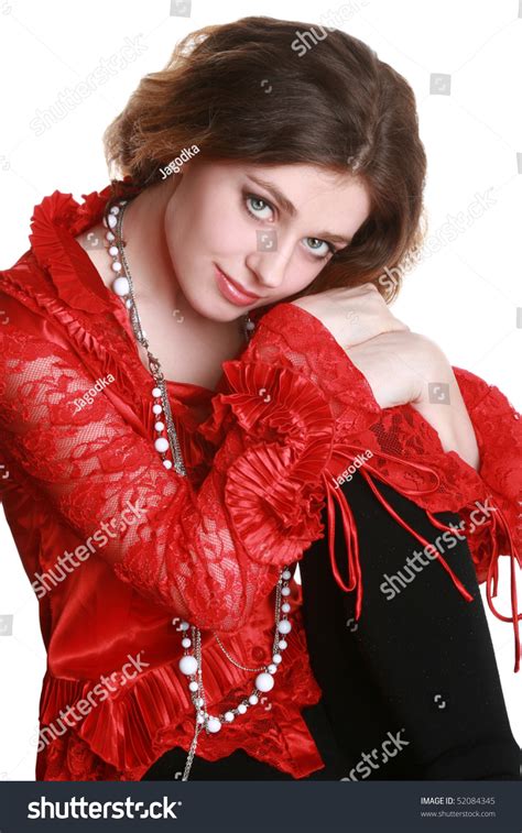 Closeup Portrait Sexy Brunette Red Dress Stock Photo Shutterstock