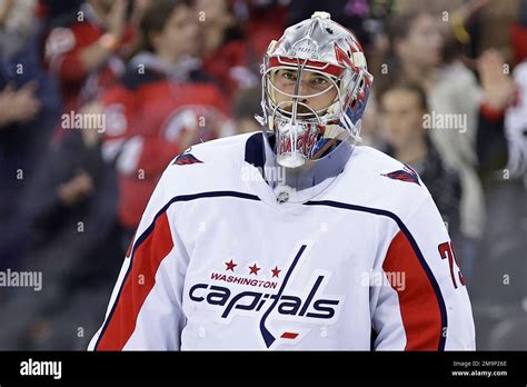 Washington Capitals Goaltender Charlie Lindgren Pauses During The