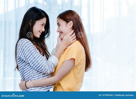 Happy Same Sex Asian Lesbian Couple Lover Embrace Stock Image Image Of Embrace Home 137999543