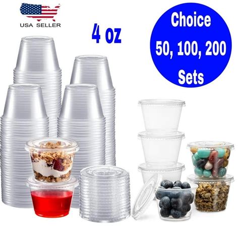 4 Oz Plastic Clear Disposable Portion Cups With Lids For Sauce Cup Bpa