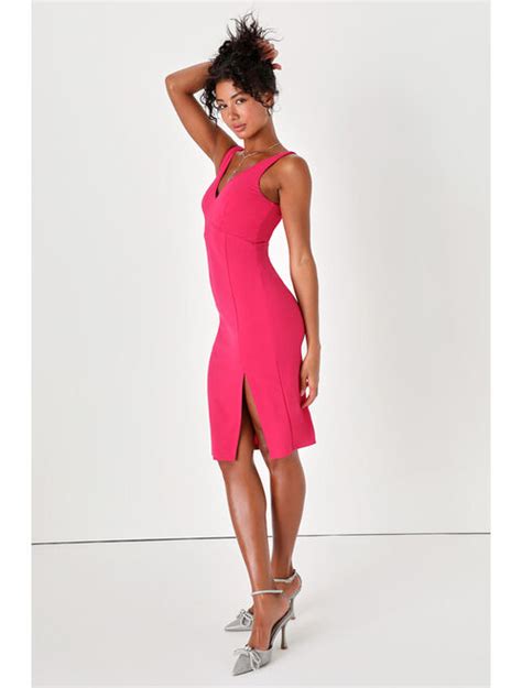 Buy Lulus Iconic Moment Hot Pink Bodycon Midi Homecoming Dress Online Topofstyle