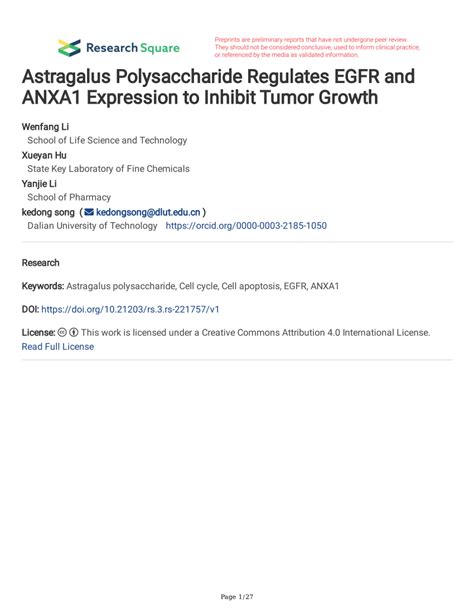 PDF Astragalus Polysaccharide Regulates EGFR And ANXA1 Expression To