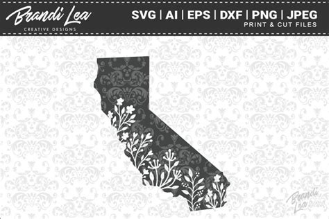 California Floral State Map Svg Cutting Files