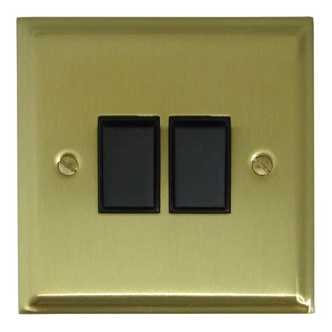 G H Deco Satin Brass Light Switch 2 Gang Black Switches