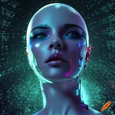 Futuristic illustration of a flirtatious ai face