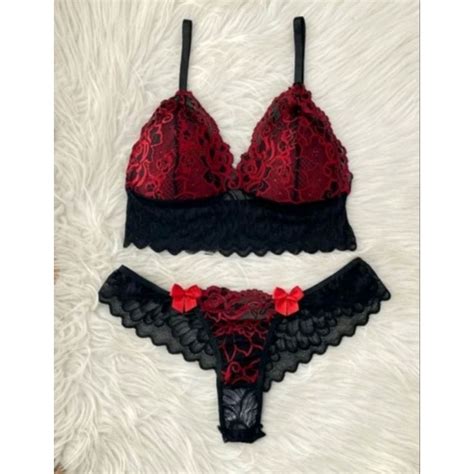 Conjunto Lingerie Rendado Luxo Suti Bojo Calcinha Fio Dental Suti E Calcinha De Renda