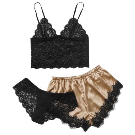 Ensemble Brassiere Et Shorty Nouvelle Lingerie Sexy En Dentelle En Soie De Nuit En Satin Beige