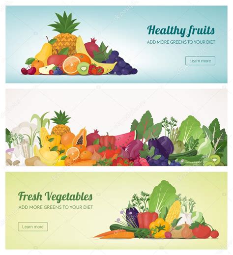 Fruit And Vegetables Banner Set Stock Vector By ©elenabs 110819678