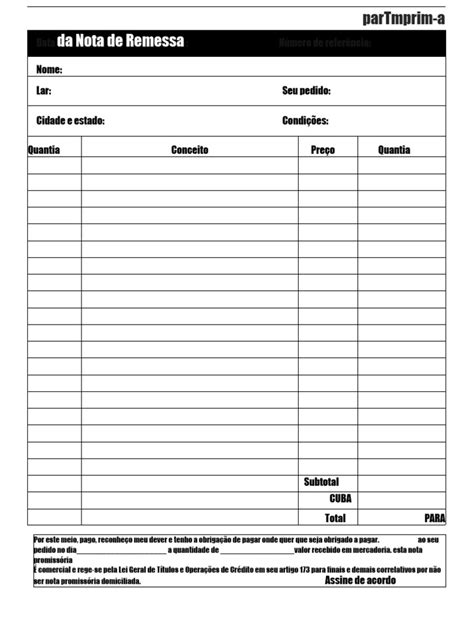 Nota De Remessa De Carta Pdf Economias Business