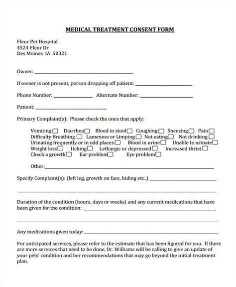 Pet Medical Treatment Consent Form Printable Consent Form