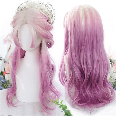 Harajuku Lolita Long Wavy Gradient Color Cosplay Wig Be629 Wigs Length