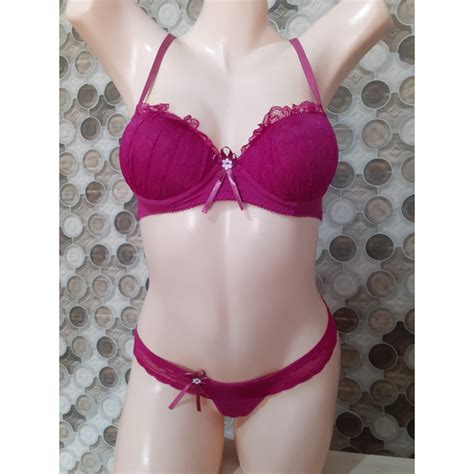 Conjunto de Lingerie Renda Calcinha Fio Dental Marsala P Promoção Shopee Brasil