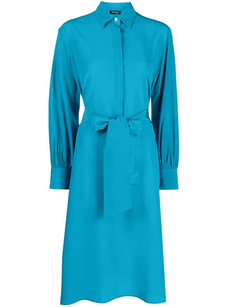 Kiton Pussy Bow Silk Midi Dress Blue Farfetch Uk