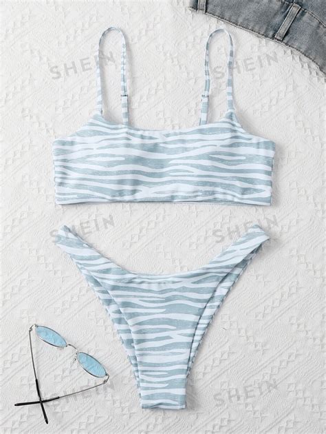 SHEIN Zebra Stripe High Cut Bikini Swimsuit SHEIN EUR