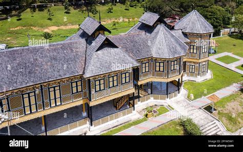 Aerial view of The Royal Museum palace in royal town Kuala Kangsar is a traditional Malay ...