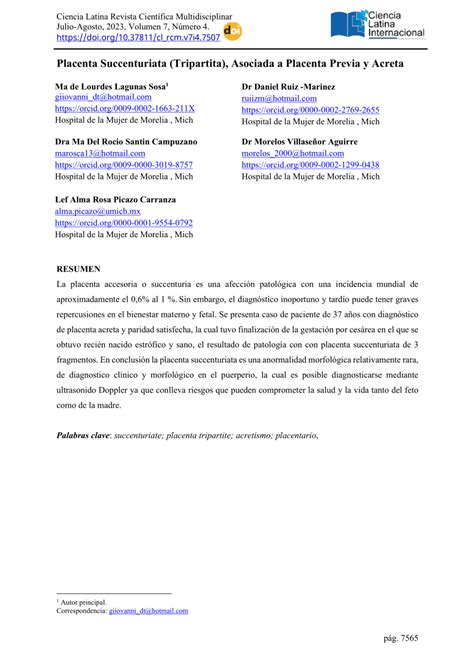 Pdf Placenta Succenturiata Tripartita Asociada A Placenta Previa Y