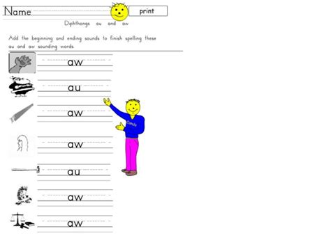 Diphthongs Au And Aw Worksheet For 1st Grade Lesson Planet