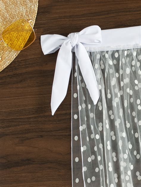 Shein Swim Chicsea Falda De Pareos De Lunares De Malla Con Cord N Lateral Sin Bikini Moda De