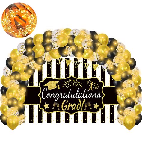 Buy Graduation Party Decorations Supplies 2021 Black And Gold Congrats