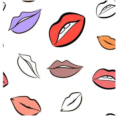 Premium Vector A Set Of Different Colored Lips And A White Background