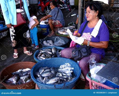 A Fish Vendor Sells Fresh Fishes At Fish Port And Public Market