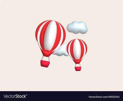 3d Icon Travel With Hot Air Balloon Flying Gas Vector Image