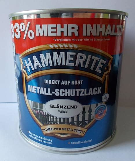 1 L Hammerite Direkt auf Rost Metall Schutzlack Glanz Weiß Amazon de