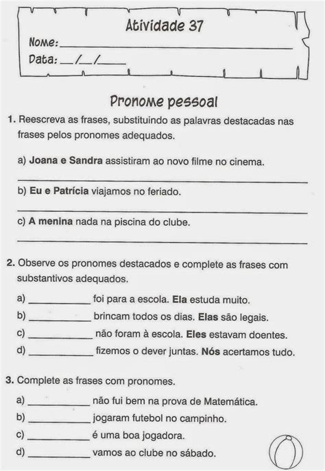 Atividades Pronomes Pessoais 4o Ano Com Gabarito