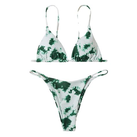 Cxenplz Triangle Bikini For Women Tie Dye Printing String Bikini Set Low Waisted Two Piece