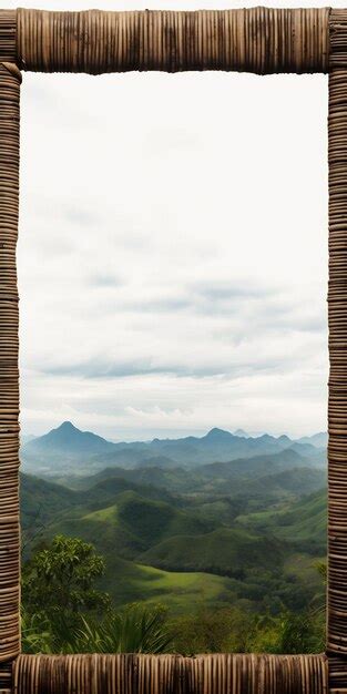 Premium AI Image | a window with a view of mountains and mountains