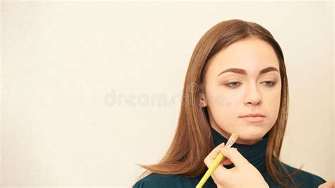 Makeup Professional Artist Apply Face Mascara Woman Beauty Model Nature Nude Look Stock Photo