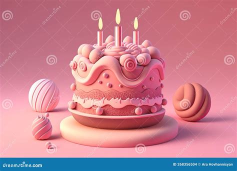 3d Birthday Cake Icon Set With Candles And Decorations Stock