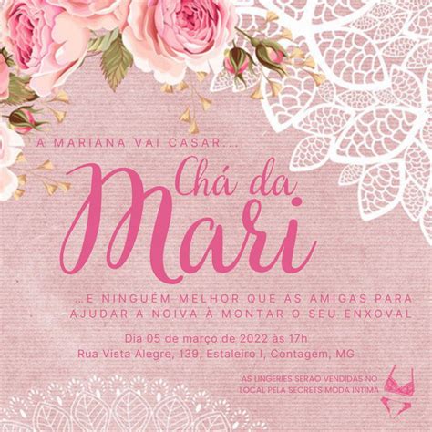 Convite Chá de Lingerie Rosas Convite Digital Elo7