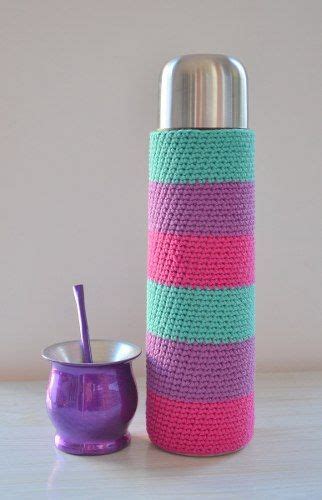 funda tejida a crochet con base termo bala de 1 litro mate Patrón