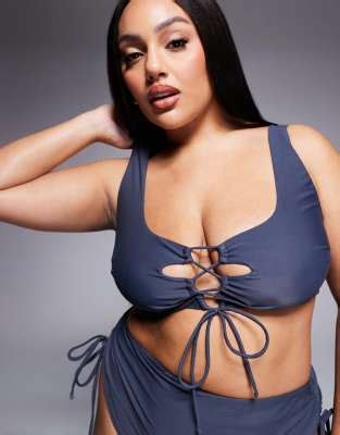 Asos Design Curve Sierra Bikini In Slate Grey Asos