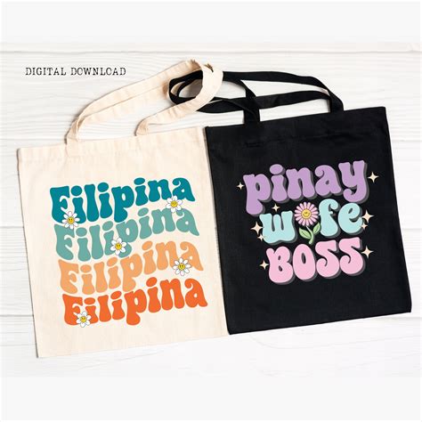 Trendy Filipina Mama Svg Clipart Funny Pinay Mama Wavy Text Boho