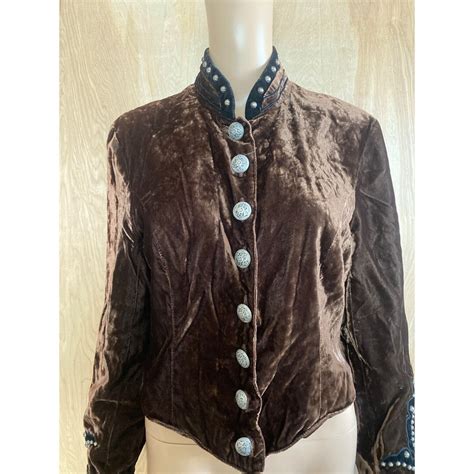 1990s Double D Ranch Womens Crushed Velvet Studded Concho Jacket Brown